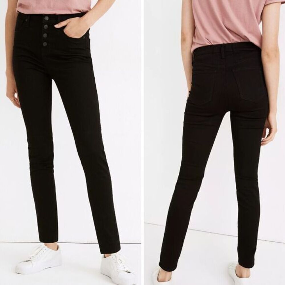 NEW Madewell 10" High-Rise Skinny Jeans in Black Frost: Button-Front Edition, 23
